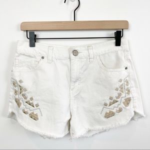 Free People Tulum Embroidered Raw Hem Jean Shorts